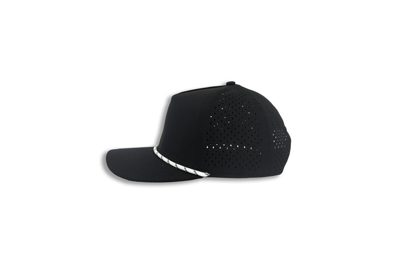 1010 Five-Panel Rope Performance Cap, Black with White Rope, left side