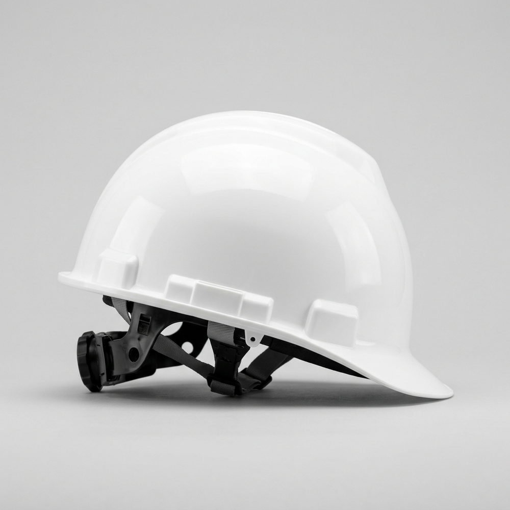 Placeholder mockup - blank white hard hat, Southcreek Trucking logo to be added