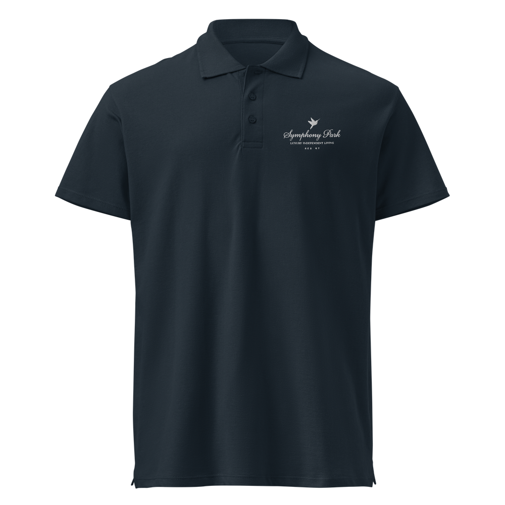Navy Symphony Park premium pique polo, front