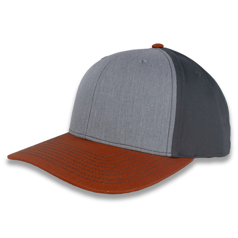 Richardson Tri-Color Twill Trucker -Heather Gray/Charcoal/Dark Orange