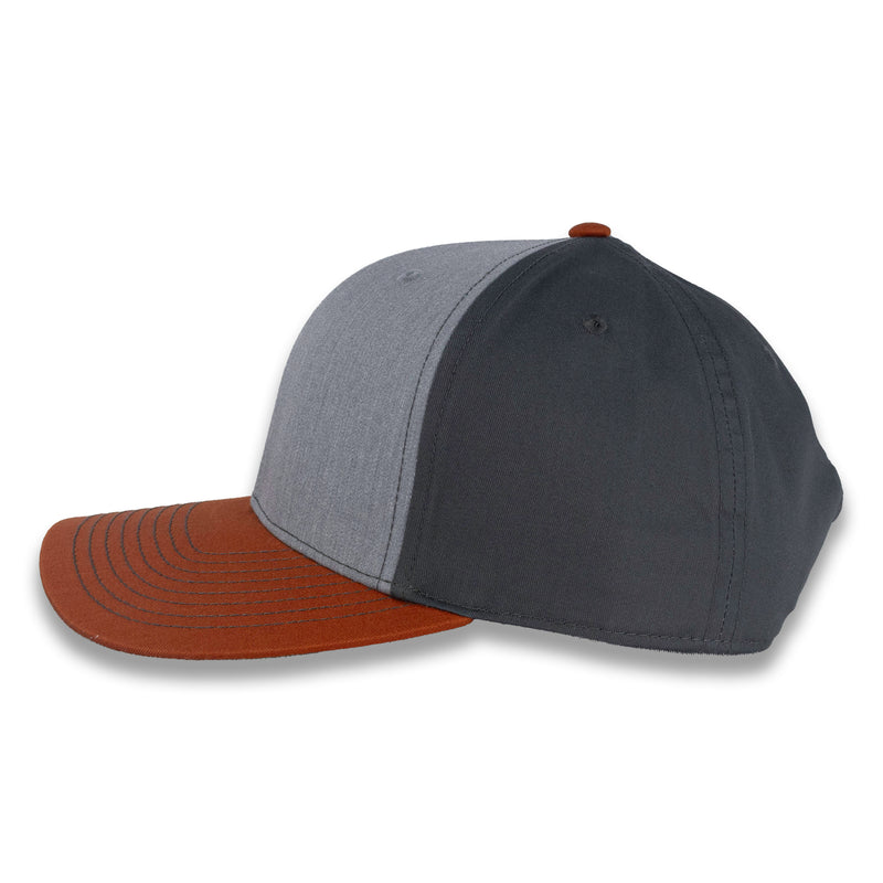 Richardson Tri-Color Twill Trucker -Heather Gray/Charcoal/Dark Orange