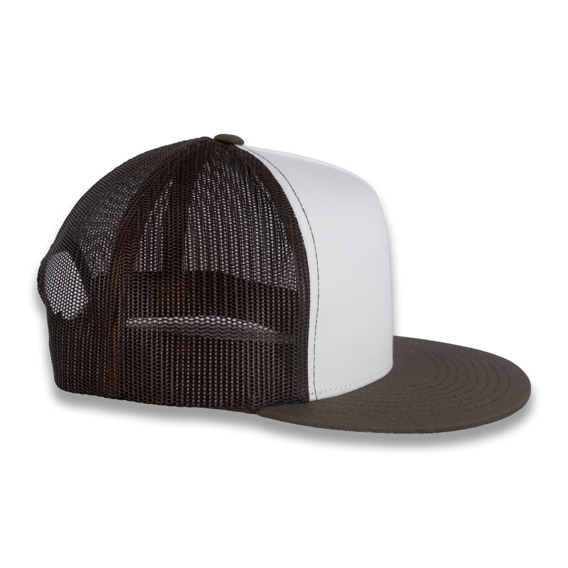 Yupoong Five-Panel Classic Mesh Trucker's Cap - Brown/White/Brown