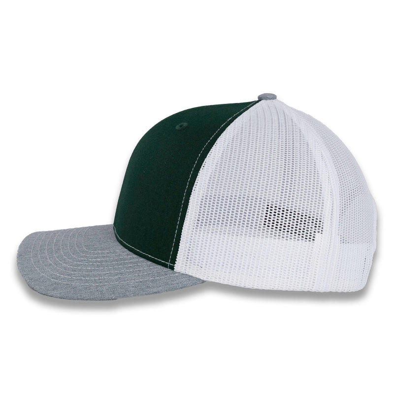 Richardson 112 Tri-Color Trucker - Dark Green/White/Heather Gray