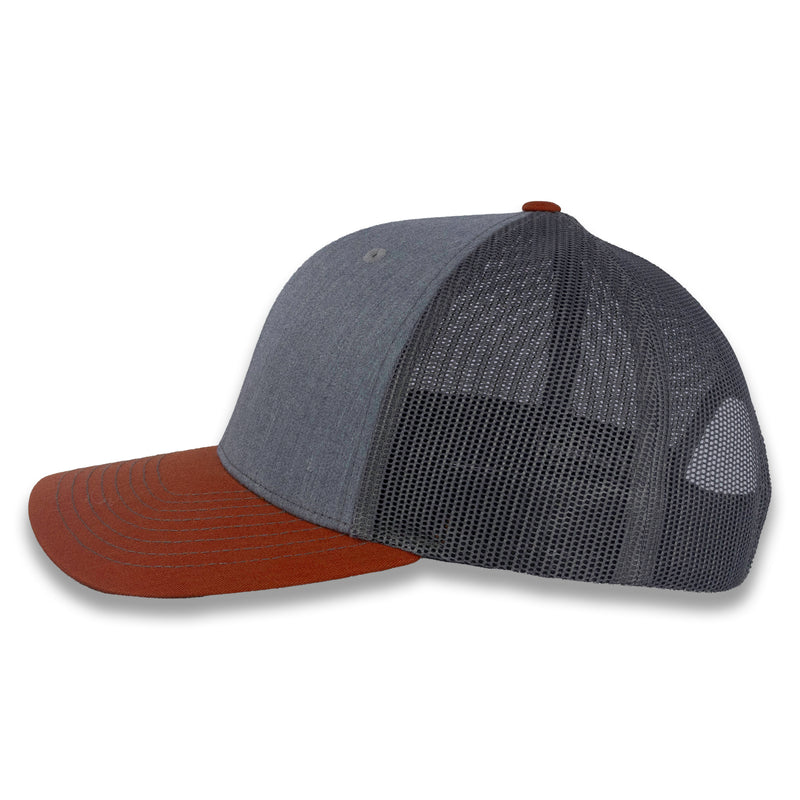 Richardson 112 Tri-Color Trucker - Heather Gray/Charcoal/Dark Orange