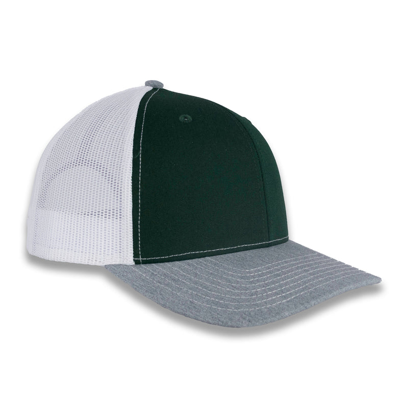 Richardson 112 Tri-Color Trucker - Dark Green/White/Heather Gray