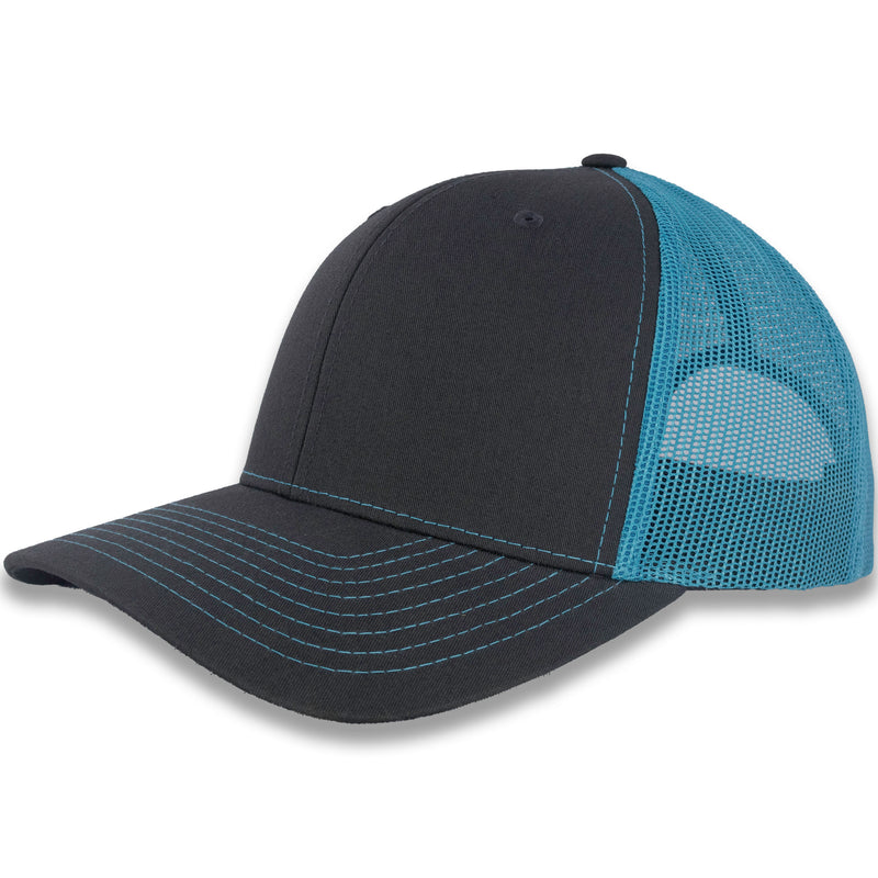 Richardson 112 Split Trucker - Charcoal/Neon Blue