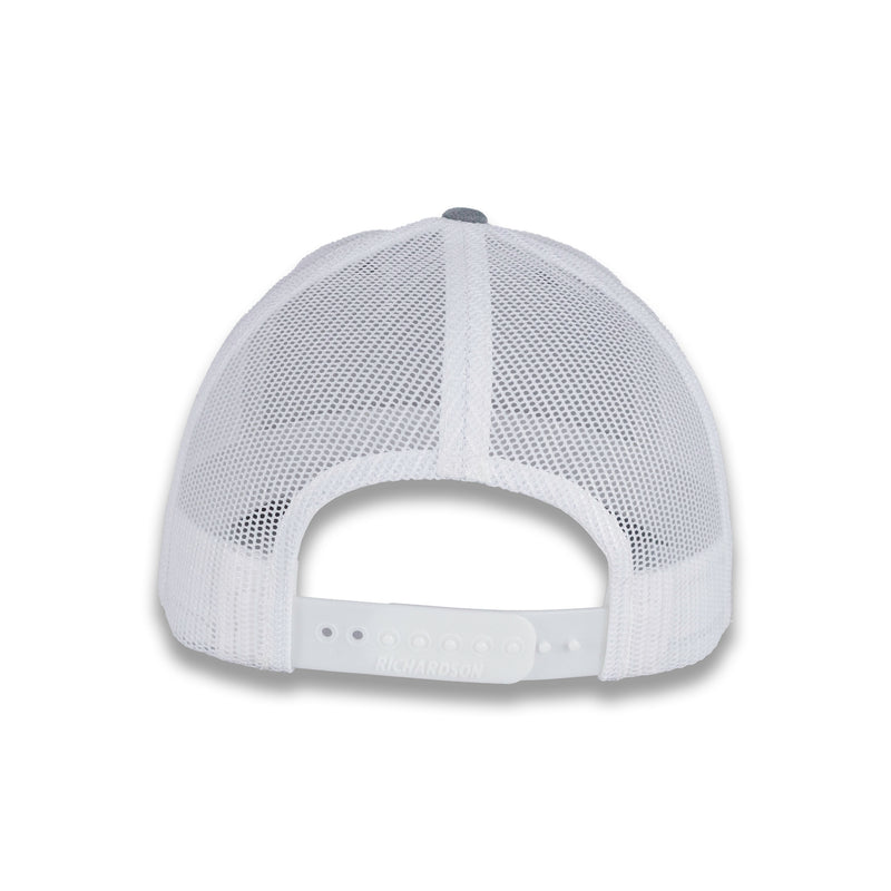 Richardson Five Panel Trucker with Rope Cap - Heather Gray with White Mesh and White Rope