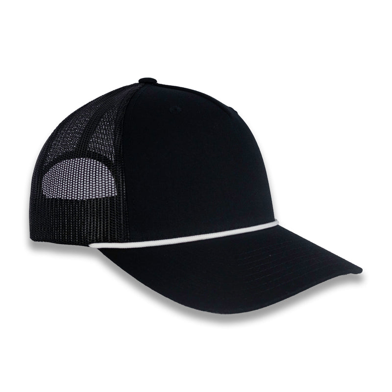 Richardson Five Panel Trucker with Rope Cap - Black with White Rope