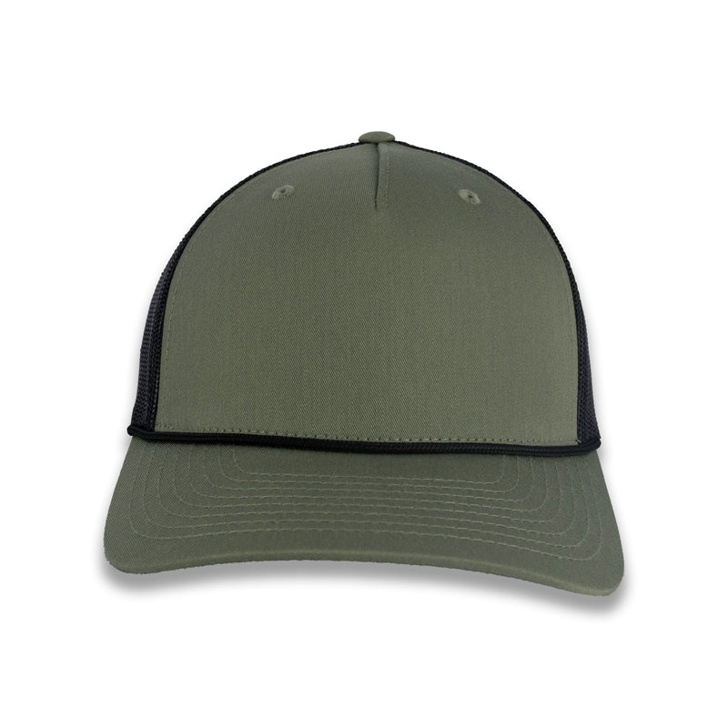 Richardson Five Panel Trucker with Rope Cap - Loden Green with Black Mesh and Black Rope