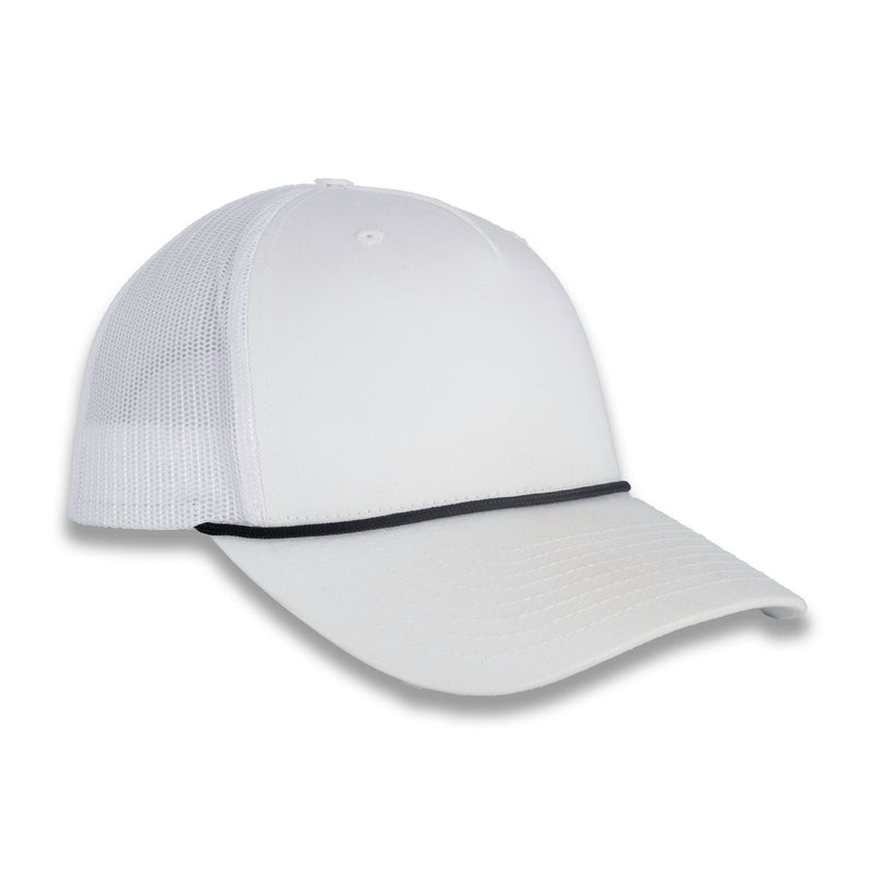 Richardson Five Panel Trucker with Rope Cap - White With Black Rope