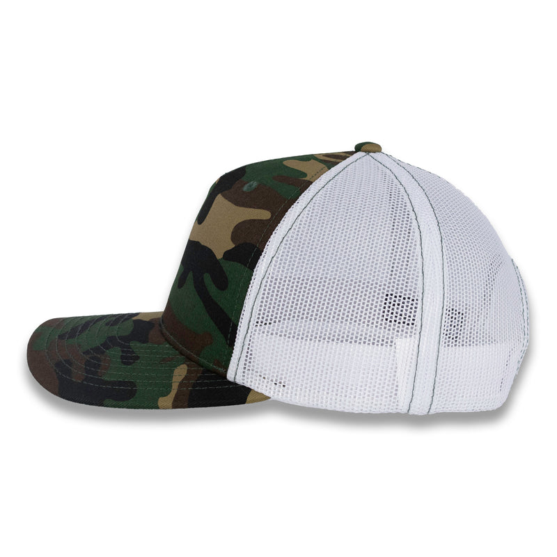 Richardson Five Panel Trucker - Military - Green Camo/White