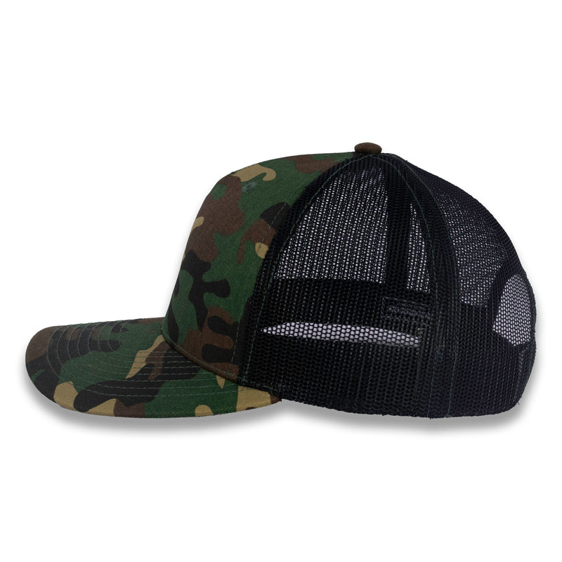 Richardson Five Panel Trucker - Military - Green Camo/Black