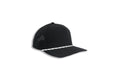 1010 Five-Panel Rope Performance Cap, Black with White Rope, left turn