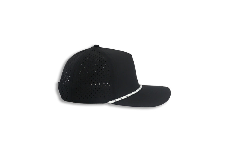 1010 Five-Panel Rope Performance Cap, Black with White Rope, right side