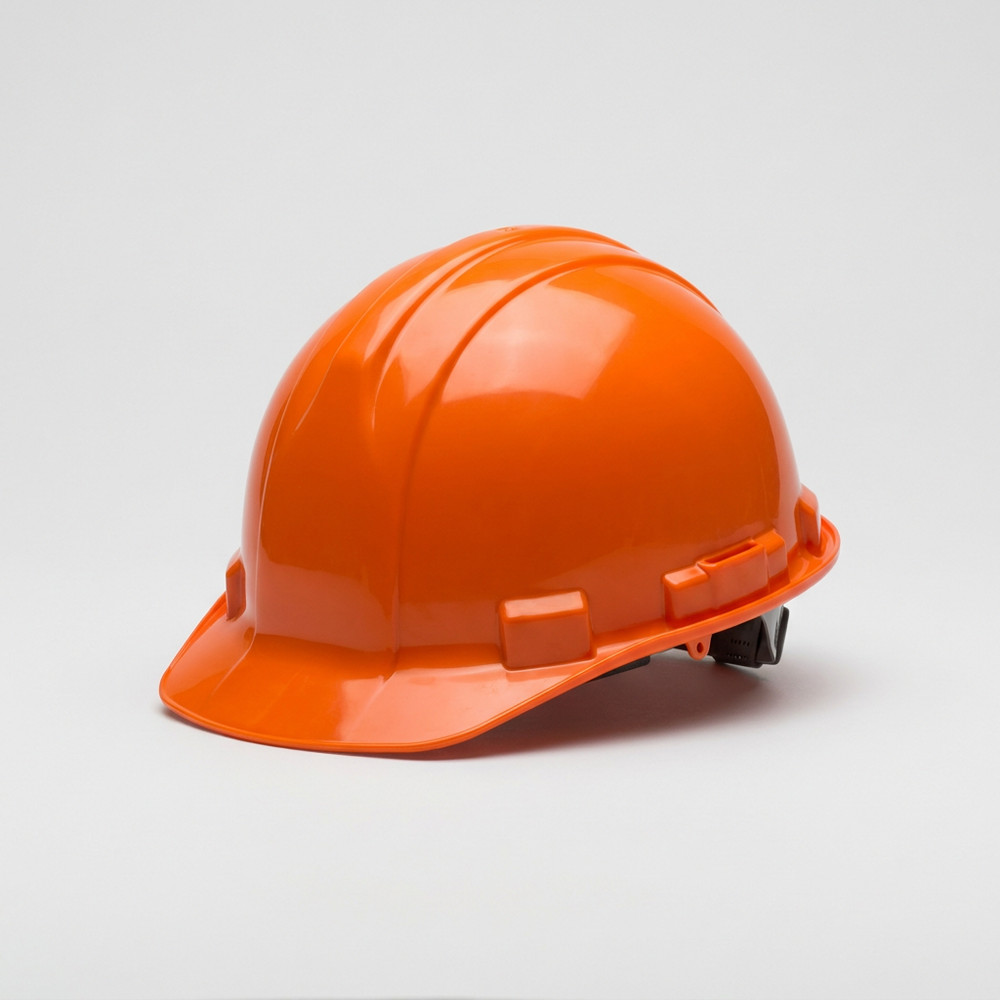Placeholder mockup - blank orange hard hat, Southcreek Construction logo to be added