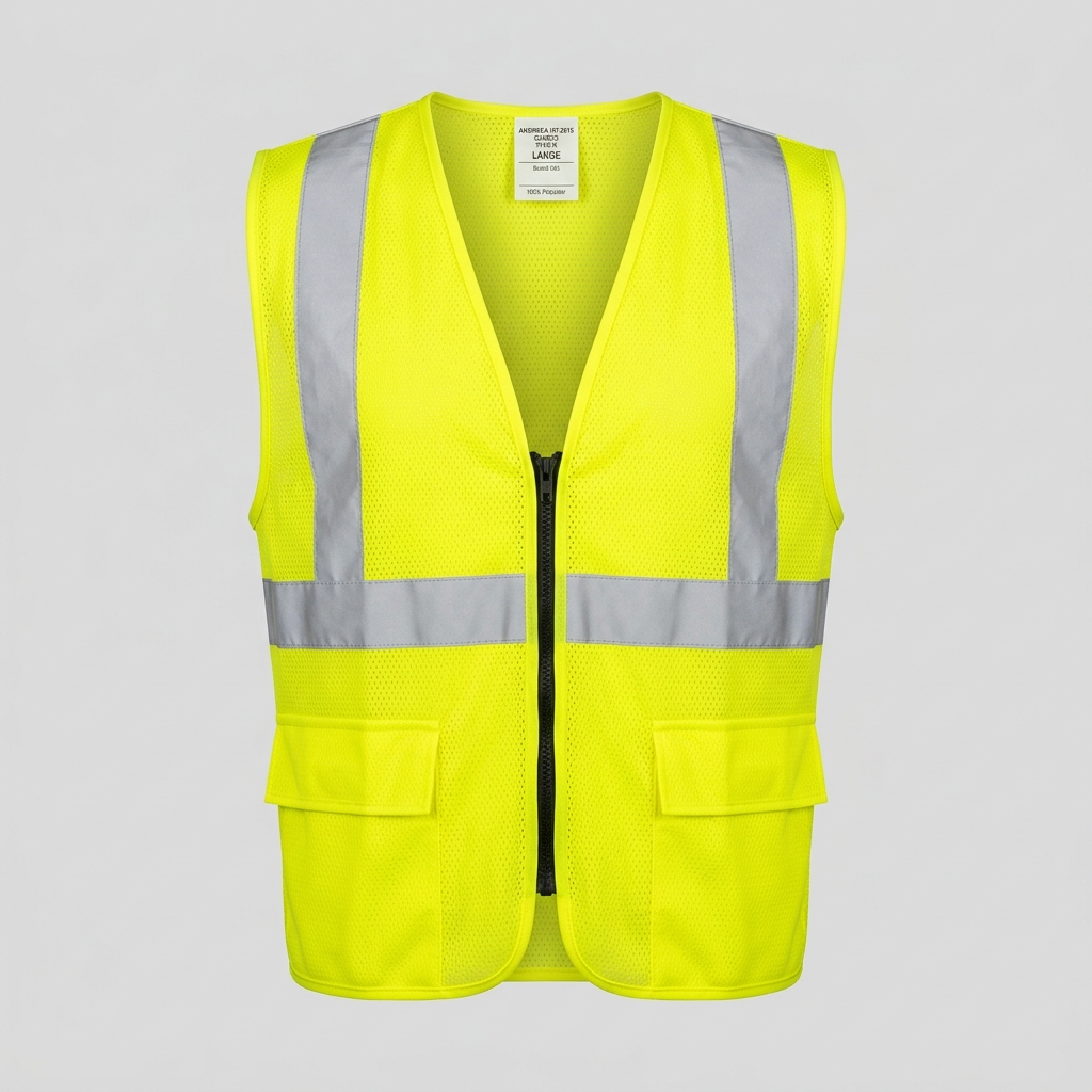 Placeholder mockup - blank hi-vis yellow safety vest, Southcreek Trucking logo to be added