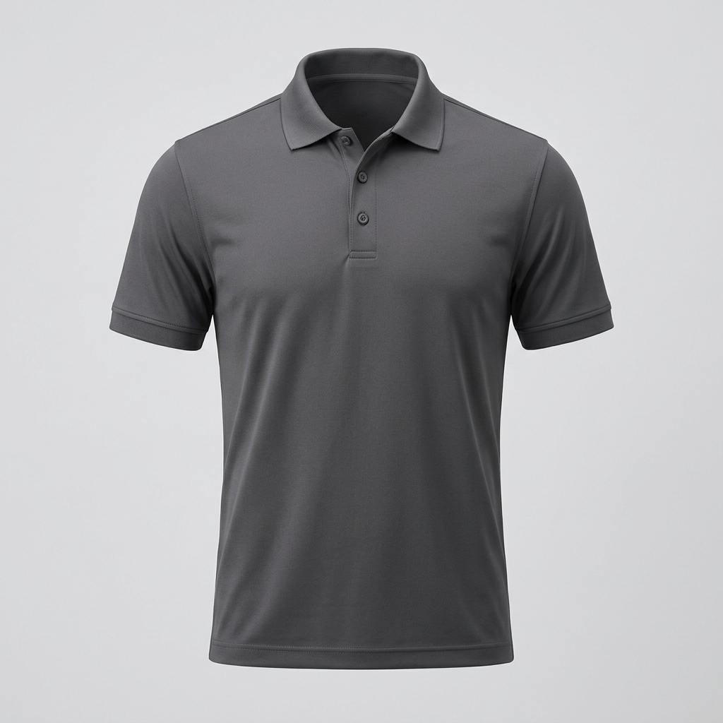 Placeholder mockup - blank charcoal polo, Southcreek Construction logo to be added