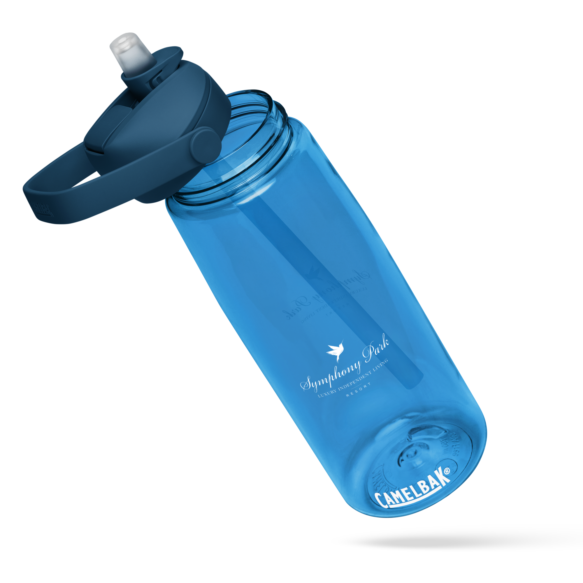 Oxford Blue Symphony Park flip straw water bottle, front detail