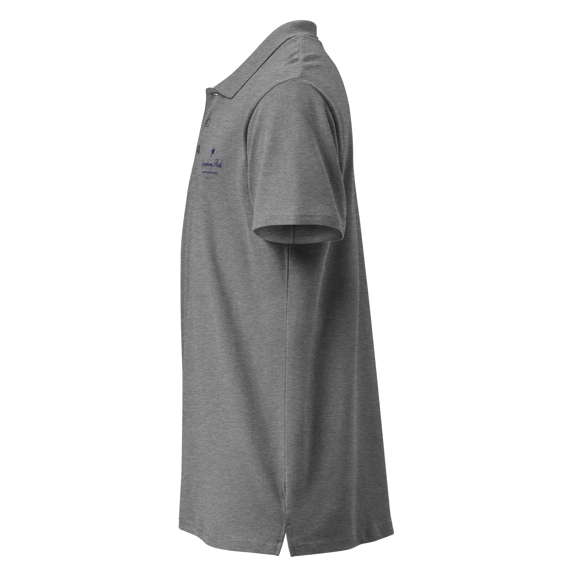 Grey Melange Symphony Park premium pique polo, left side