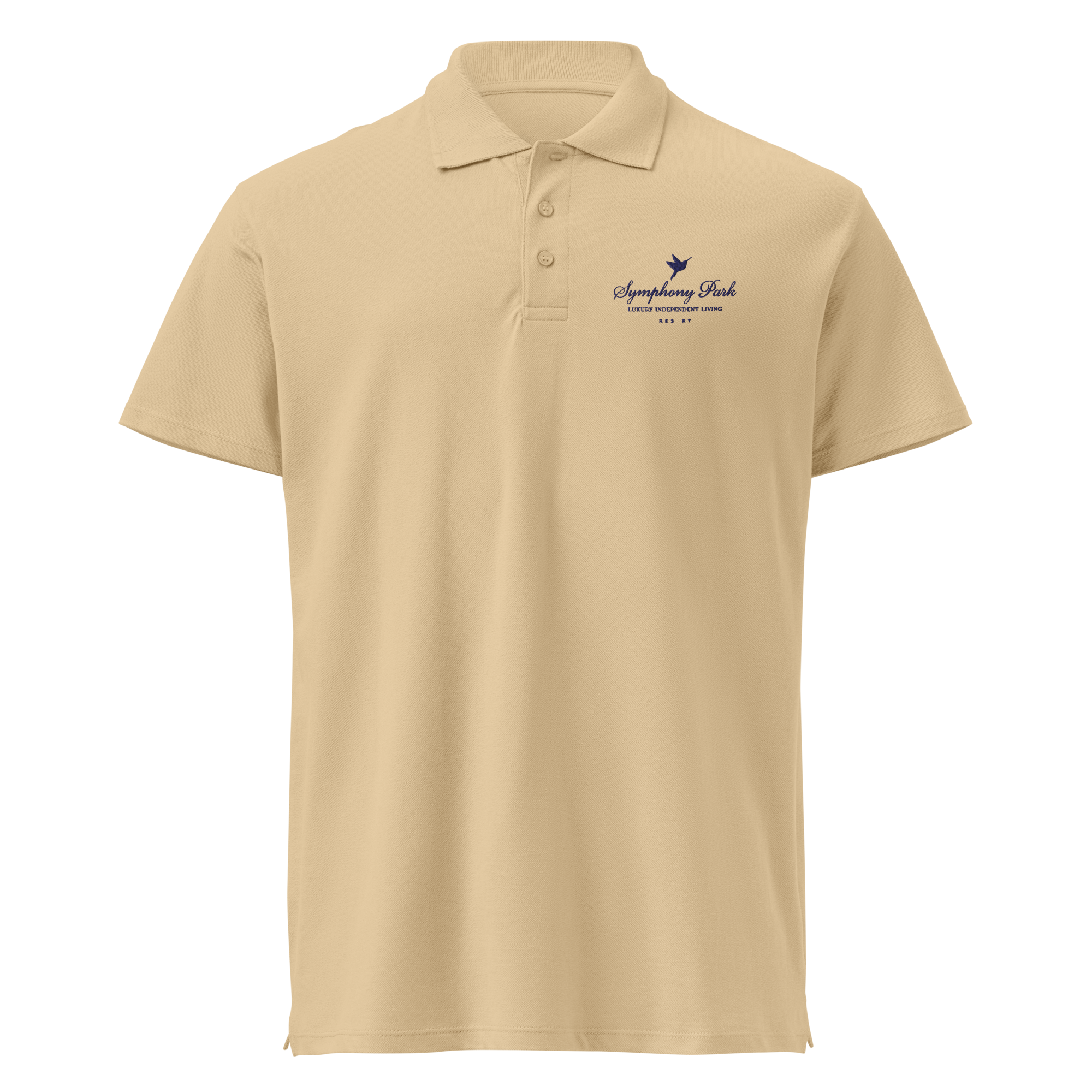Sand Symphony Park premium pique polo, front detail