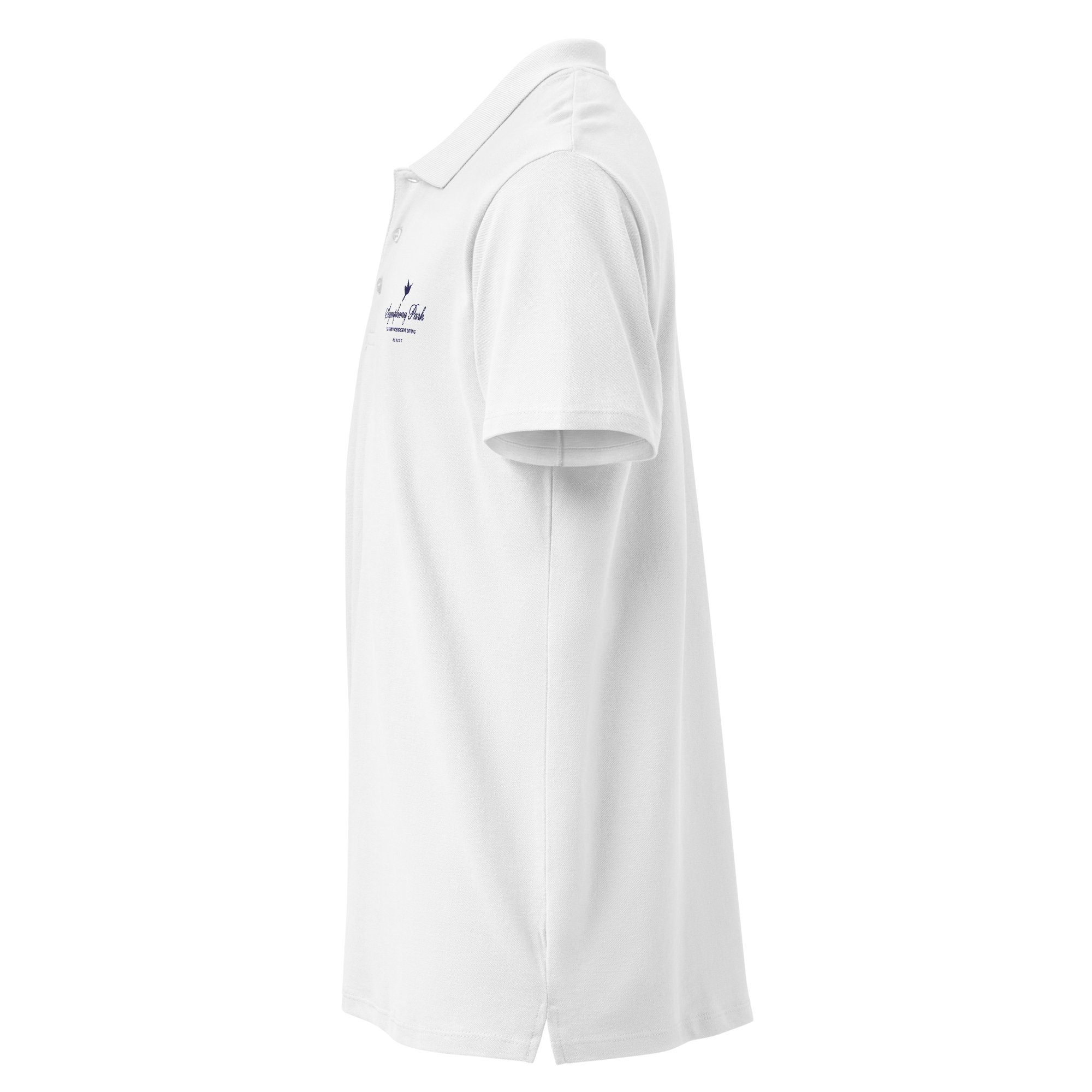 White Symphony Park premium pique polo, left side
