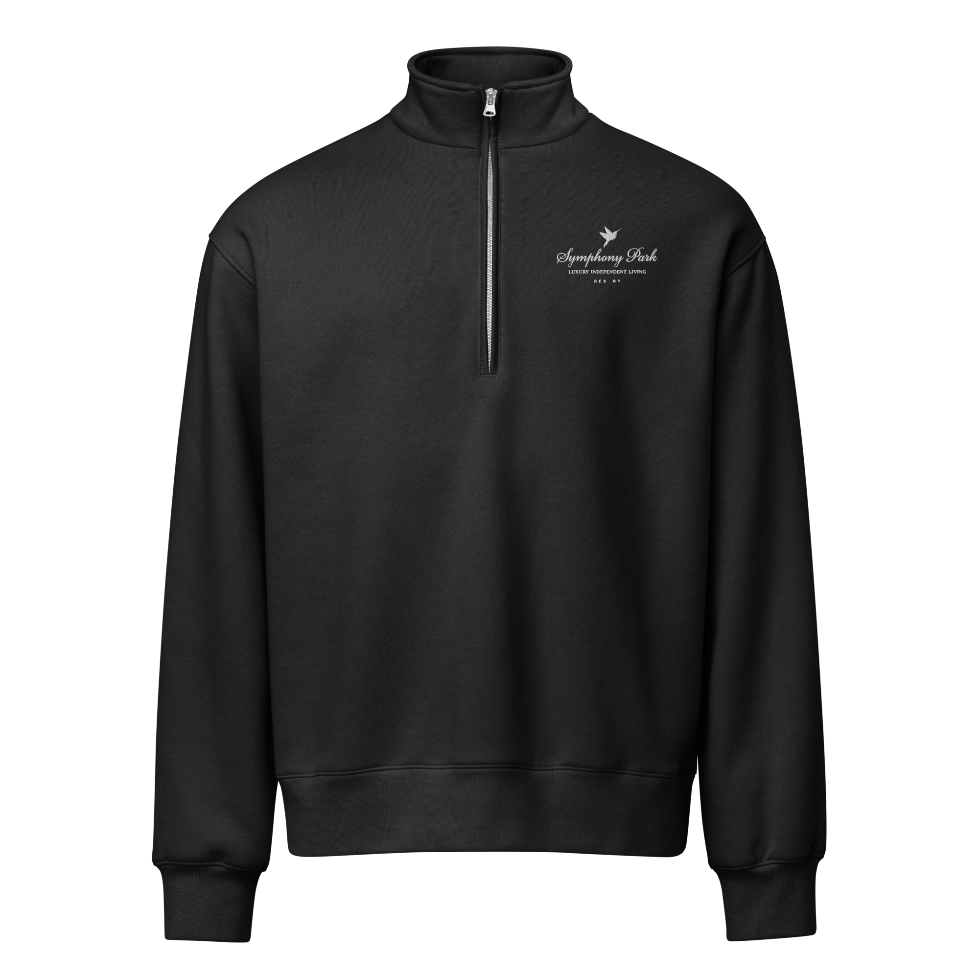 Black Symphony Park mock neck half-zip, front