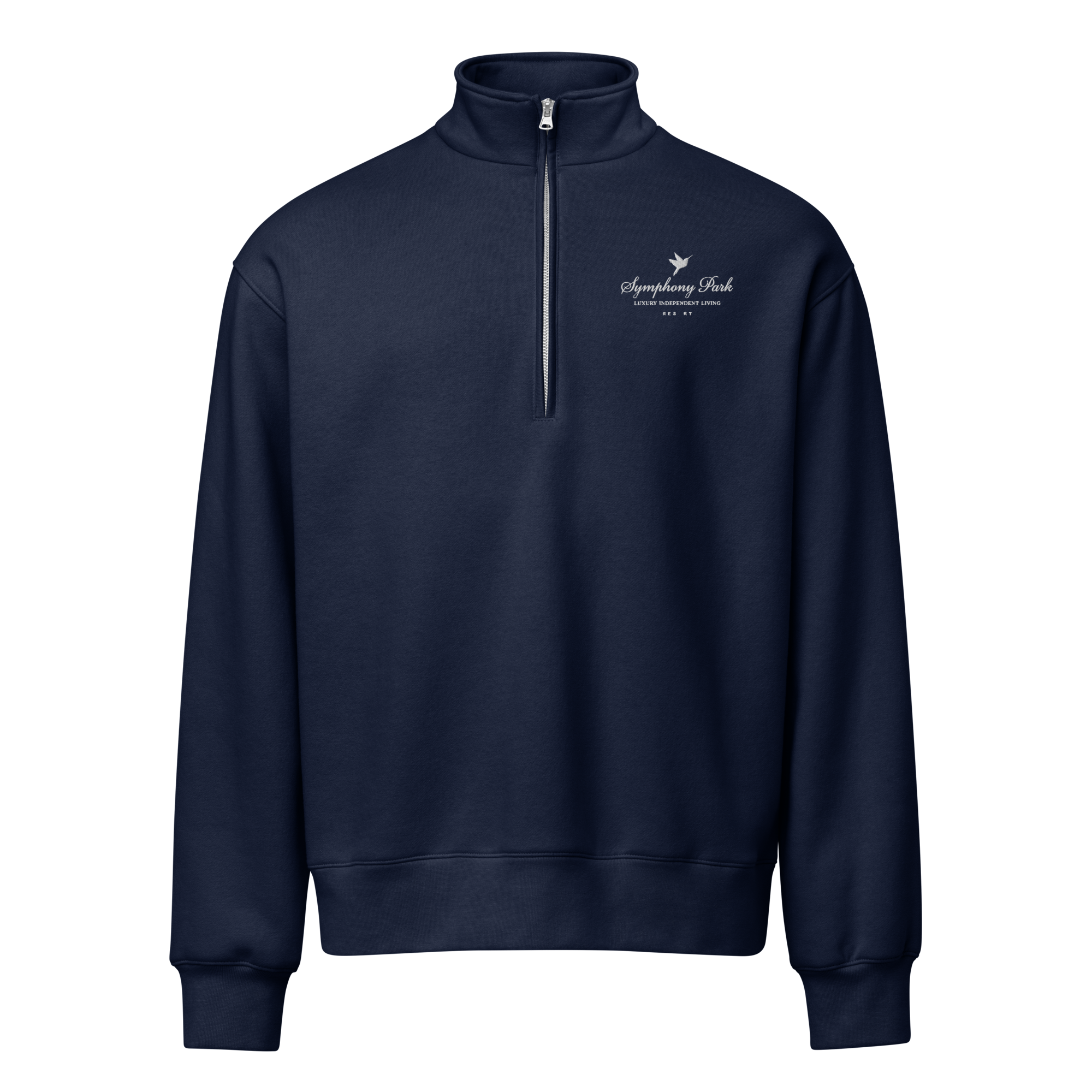Navy Symphony Park mock neck half-zip, front