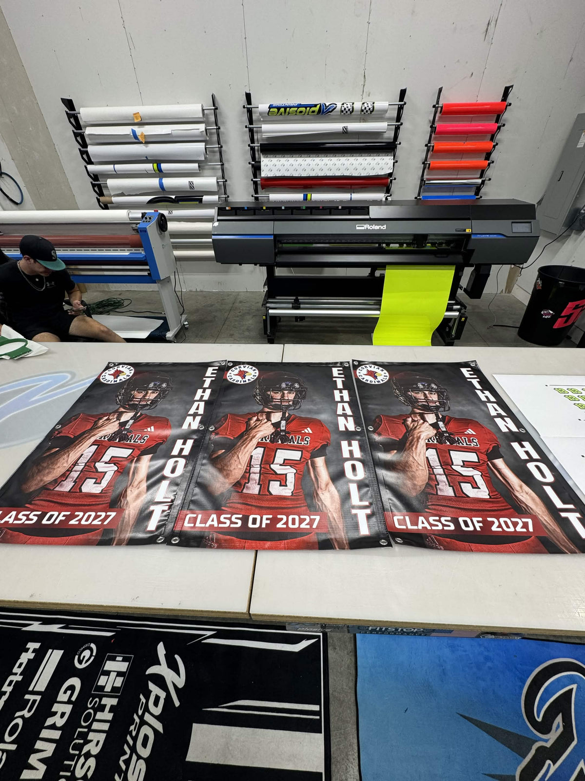 Banners fresh off the printer