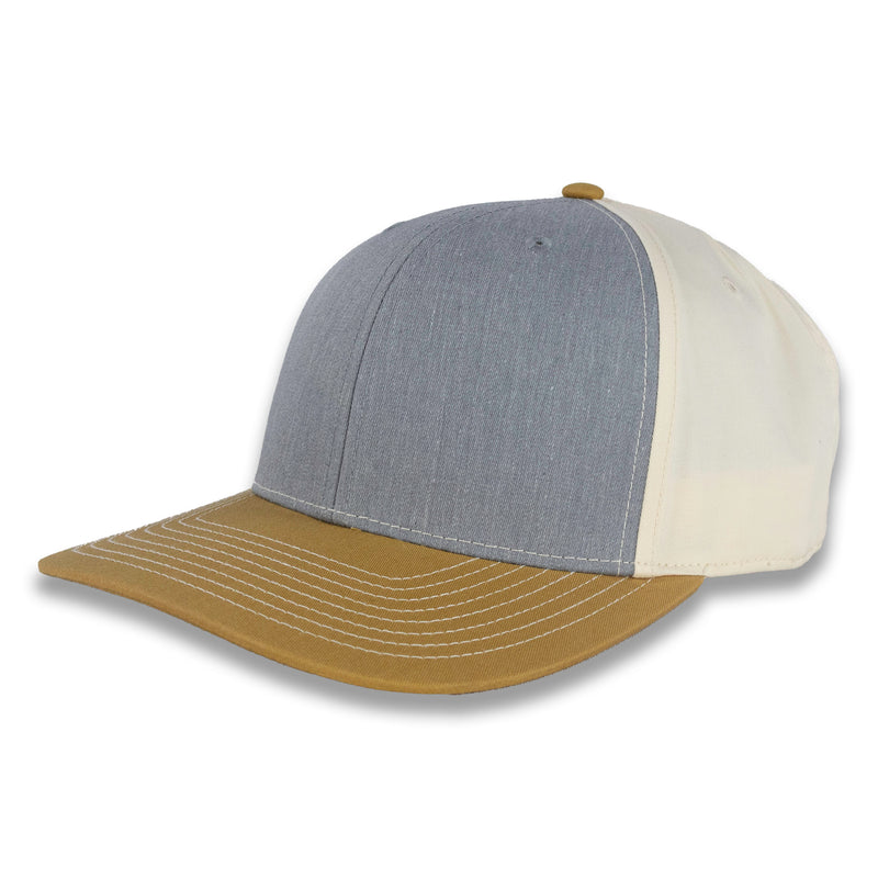 Richardson Tri-Color Twill Trucker - Heather Gray/Birch/Amber Gold