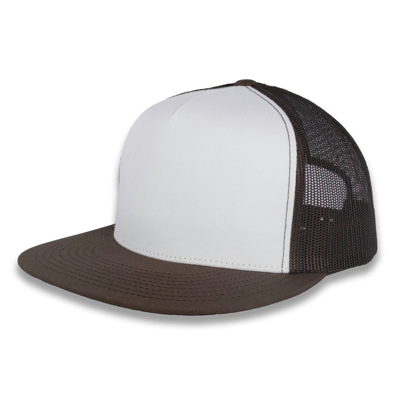 Yupoong Five-Panel Classic Mesh Trucker's Cap - Brown/White/Brown