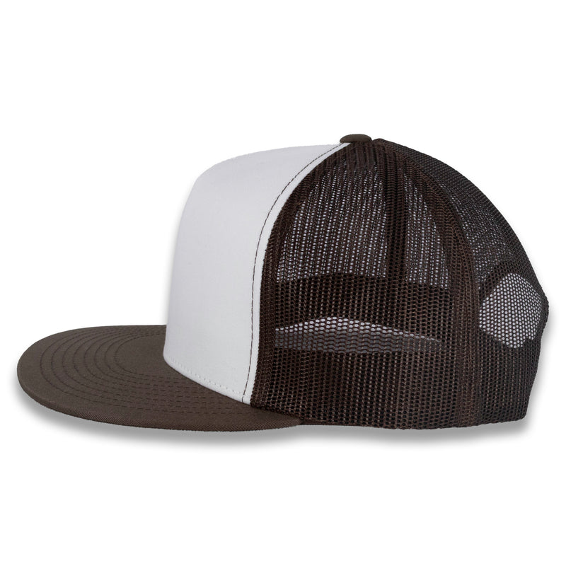 Yupoong Five-Panel Classic Mesh Trucker's Cap - Brown/White/Brown