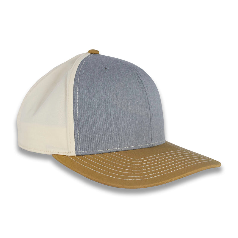 Richardson Tri-Color Twill Trucker - Heather Gray/Birch/Amber Gold