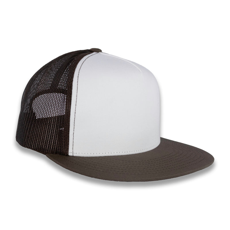 Yupoong Five-Panel Classic Mesh Trucker's Cap - Brown/White/Brown