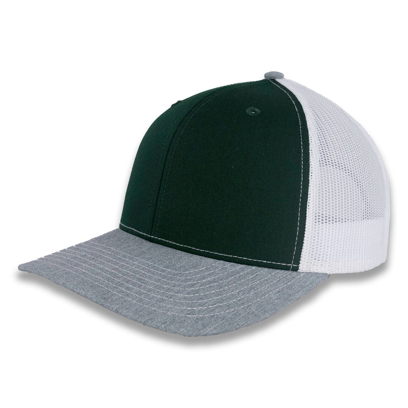 Richardson 112 Tri-Color Trucker - Dark Green/White/Heather Gray