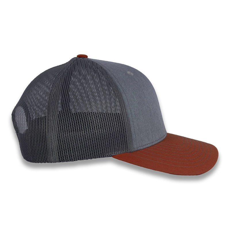 Richardson 112 Tri-Color Trucker - Heather Gray/Charcoal/Dark Orange