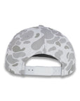 back of gray camouflage baseball cap on a white background