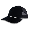 Richardson Five Panel Trucker with Rope Cap - Black with White Rope