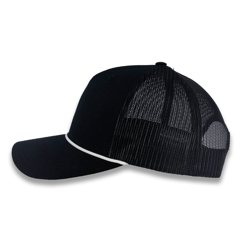 Richardson Five Panel Trucker with Rope Cap - Black with White Rope
