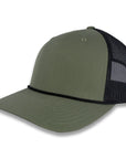 Richardson Five Panel Trucker with Rope Cap - Loden Green with Black Mesh and Black Rope
