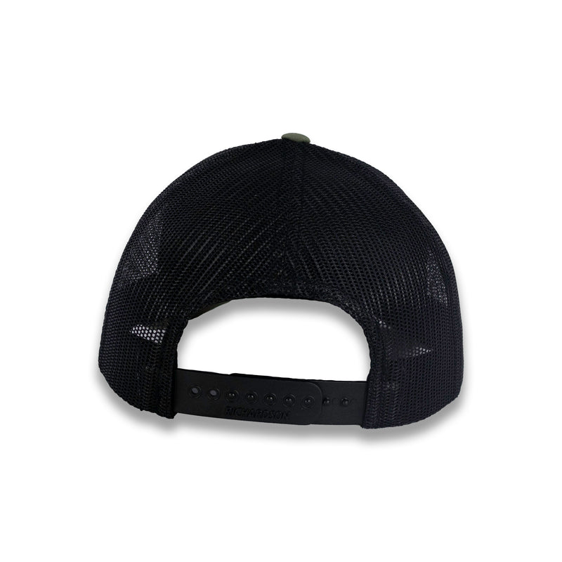 Richardson Five Panel Trucker with Rope Cap - Loden Green with Black Mesh and Black Rope