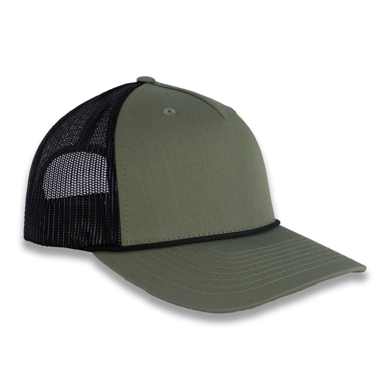 Richardson Five Panel Trucker with Rope Cap - Loden Green with Black Mesh and Black Rope