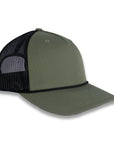 Richardson Five Panel Trucker with Rope Cap - Loden Green with Black Mesh and Black Rope