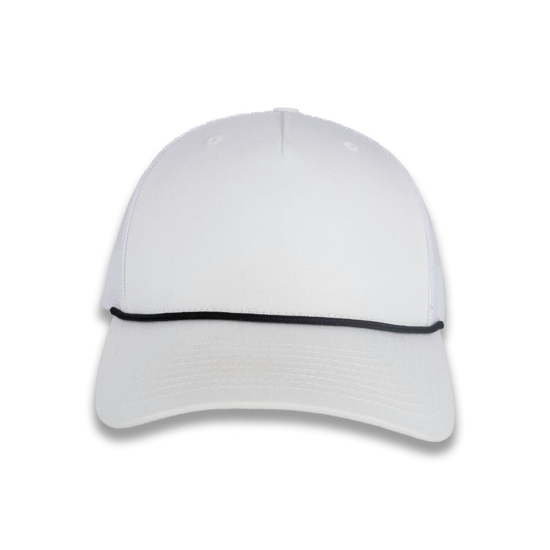 Richardson Five Panel Trucker with Rope Cap  - White With Black Rope