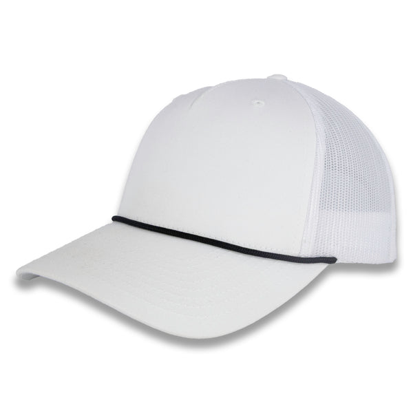 Richardson Five Panel Trucker with Rope Cap  - White With Black Rope