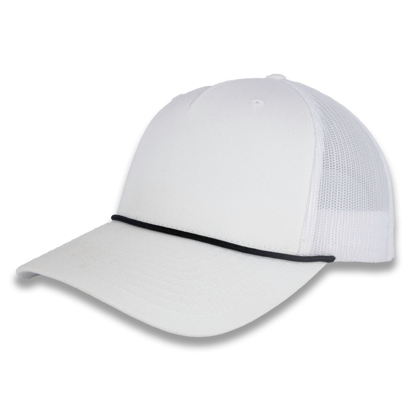 Richardson Five Panel Trucker with Rope Cap  - White With Black Rope