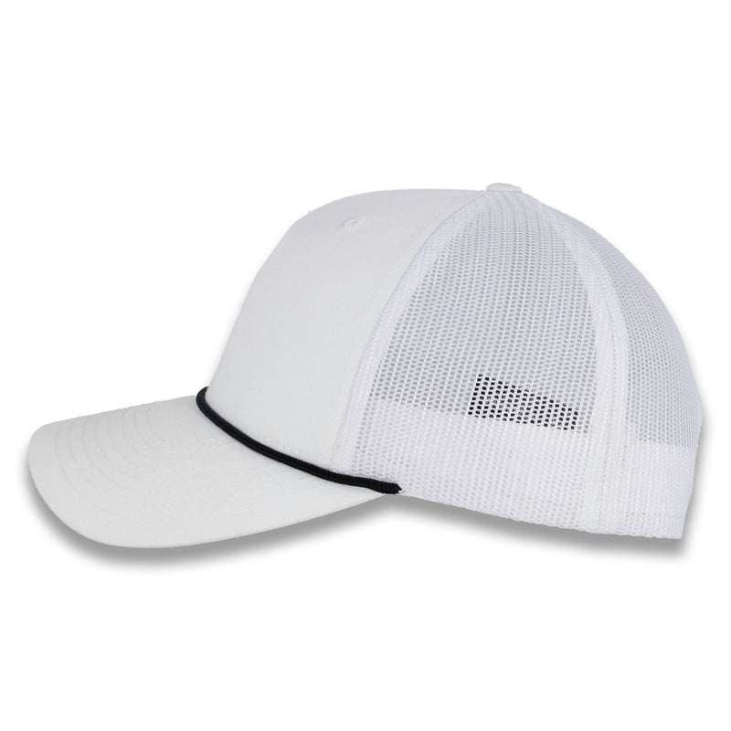 Richardson Five Panel Trucker with Rope Cap  - White With Black Rope