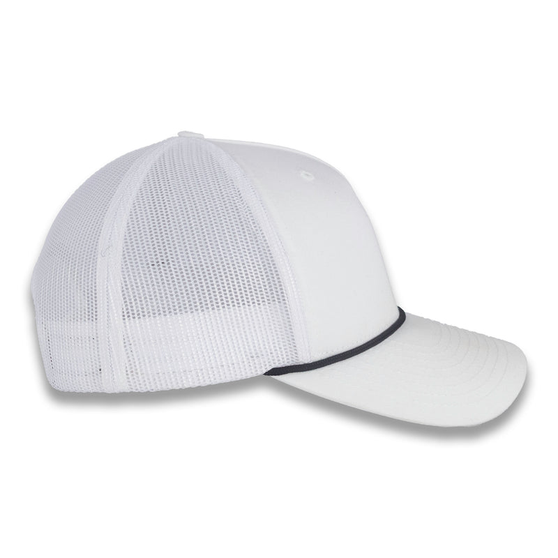 Richardson Five Panel Trucker with Rope Cap  - White With Black Rope