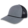 Richardson Five Panel Trucker with Rope Cap - Heather Gray with Black Mesh and Black Rope