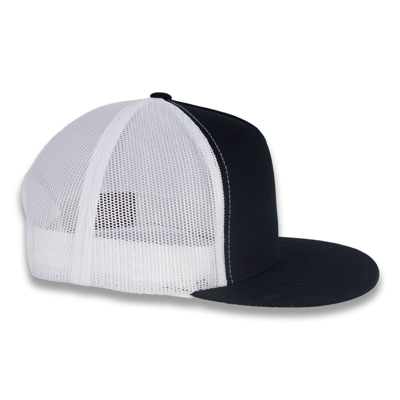 Yupoong Five-Panel Classic Mesh Trucker's Cap - Black/White