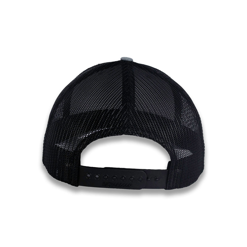 Richardson Five Panel Trucker with Rope Cap - Heather Gray with Black Mesh and Black Rope